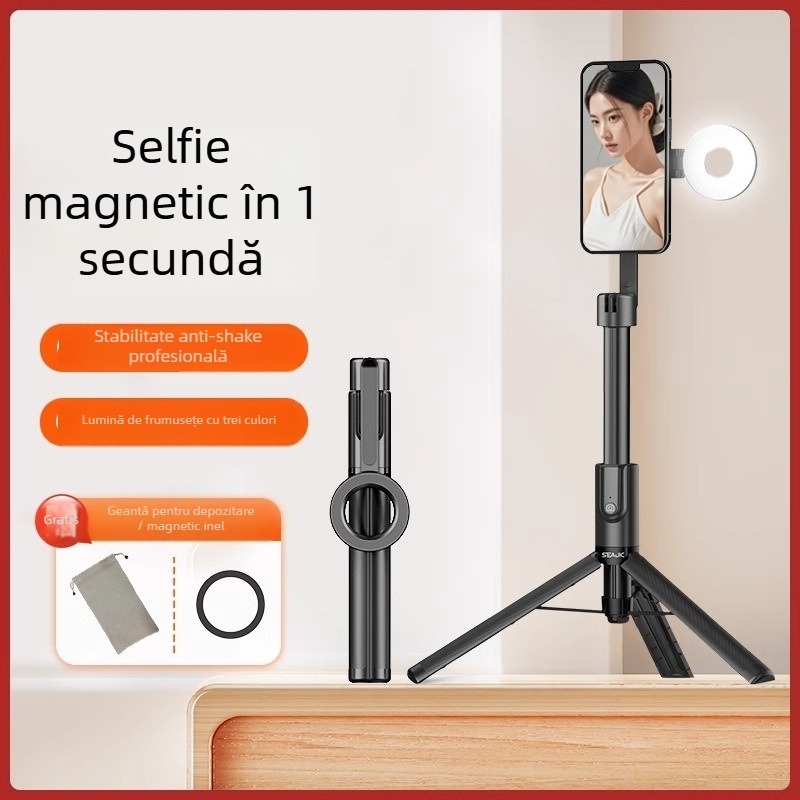 Băț pentru selfie MagSafe magnetic pentru telefon, aliaj de aluminiu, trepied portabil pentru exterior, telecomandă, Bluetooth