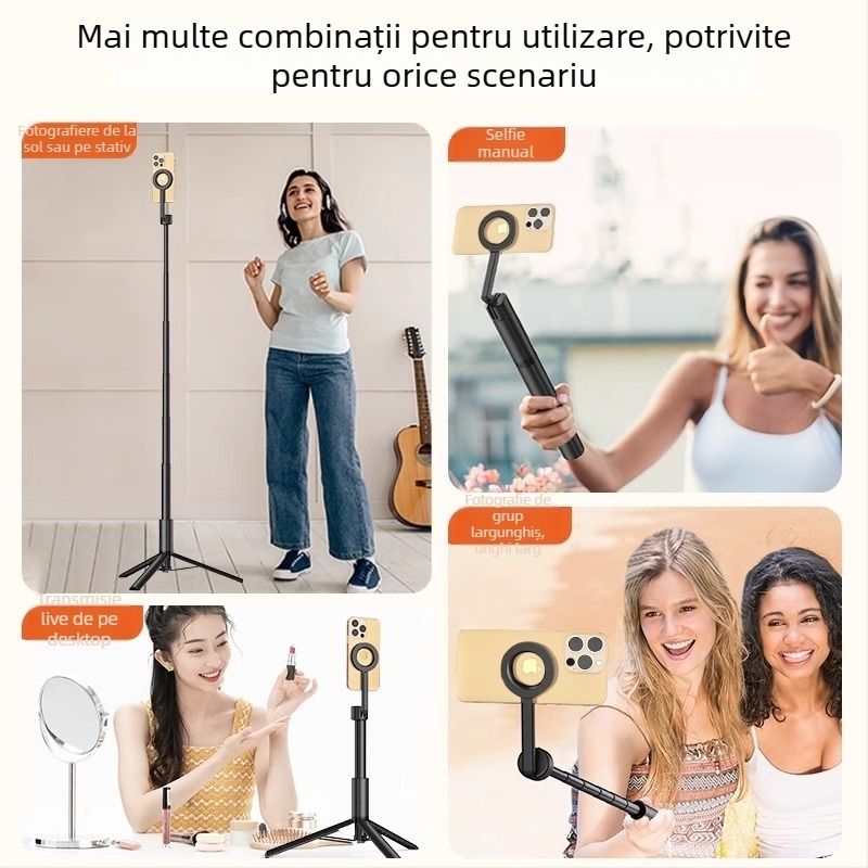 Băț pentru selfie MagSafe magnetic pentru telefon, aliaj de aluminiu, trepied portabil pentru exterior, telecomandă, Bluetooth