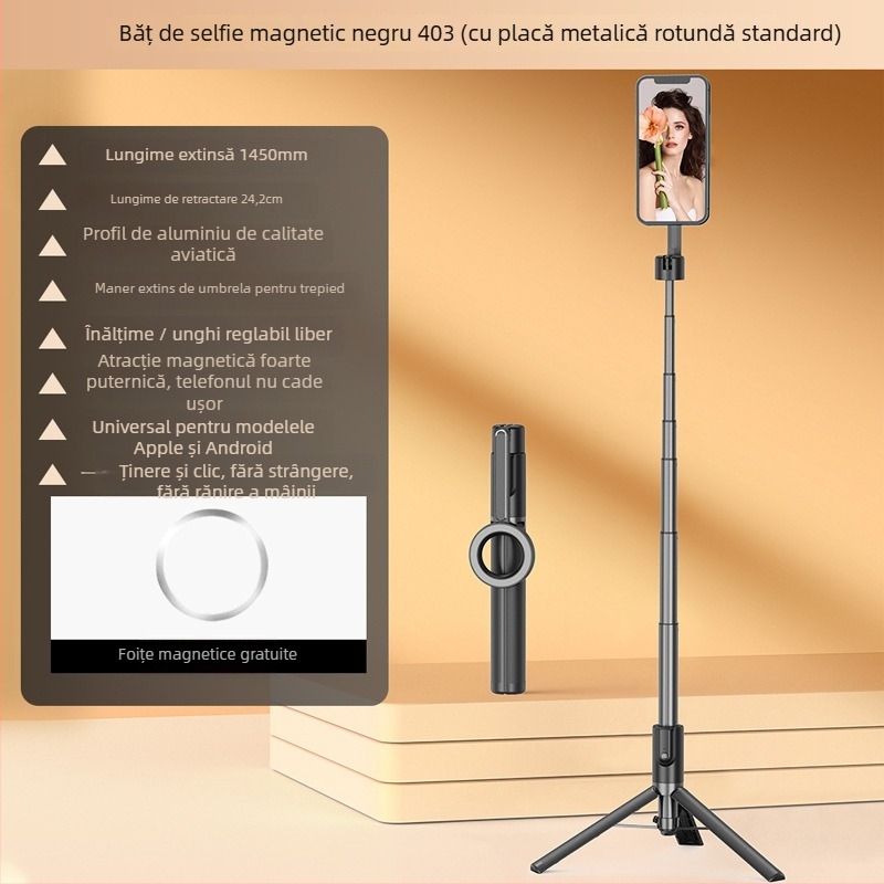 Băț pentru selfie MagSafe magnetic pentru telefon, aliaj de aluminiu, trepied portabil pentru exterior, telecomandă, Bluetooth