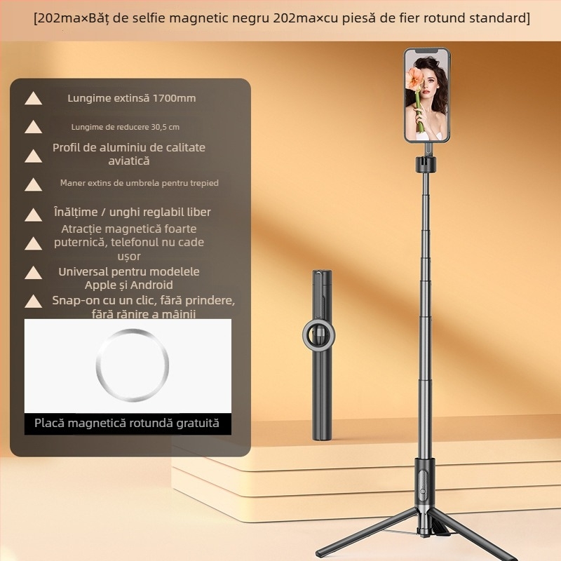 Băț pentru selfie MagSafe magnetic pentru telefon, aliaj de aluminiu, trepied portabil pentru exterior, telecomandă, Bluetooth