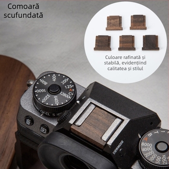 Capac din lemn pentru hot shoe Fuji camere (XH2, XT5, X100VI, XT30, XT4, XS20, XT50, XM5, XE4) – prelucrare OEM; ambalaj: pungă Ziplock, pungă cu bule, cutie