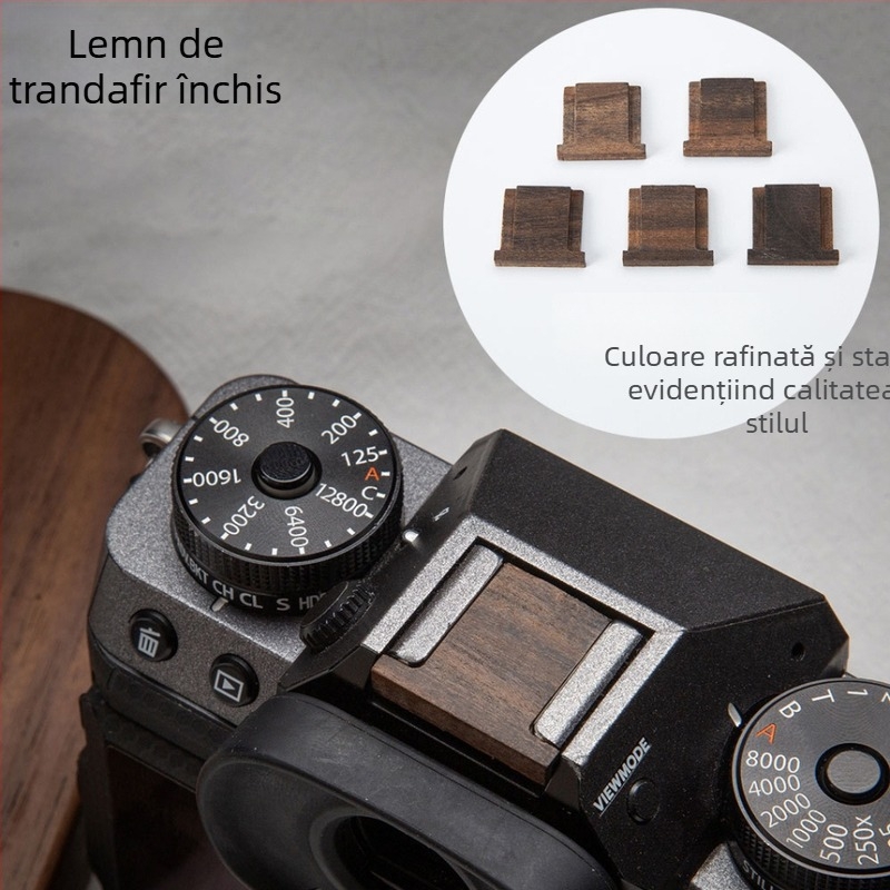 Capac din lemn pentru hot shoe Fuji camere (XH2, XT5, X100VI, XT30, XT4, XS20, XT50, XM5, XE4) – prelucrare OEM; ambalaj: pungă Ziplock, pungă cu bule, cutie