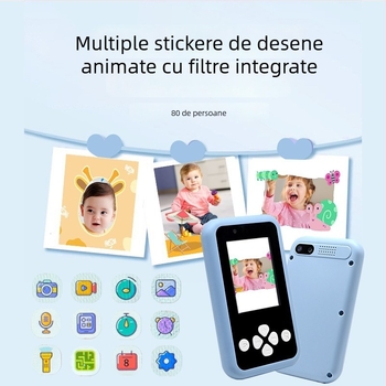 Cameră pentru copii cu două camere, pentru fotografii și videoclipuri, ecran LCD de 2,4 inch, stocare TF Card, model KDC-0027A, autonomie baterie 1–3 ore