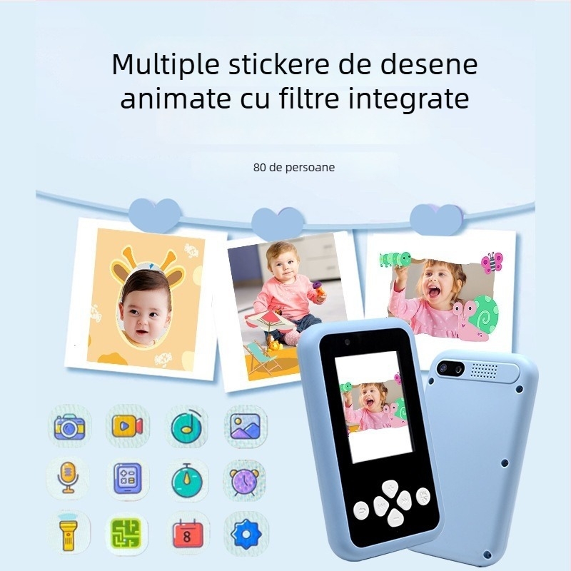 Cameră pentru copii cu două camere, pentru fotografii și videoclipuri, ecran LCD de 2,4 inch, stocare TF Card, model KDC-0027A, autonomie baterie 1–3 ore