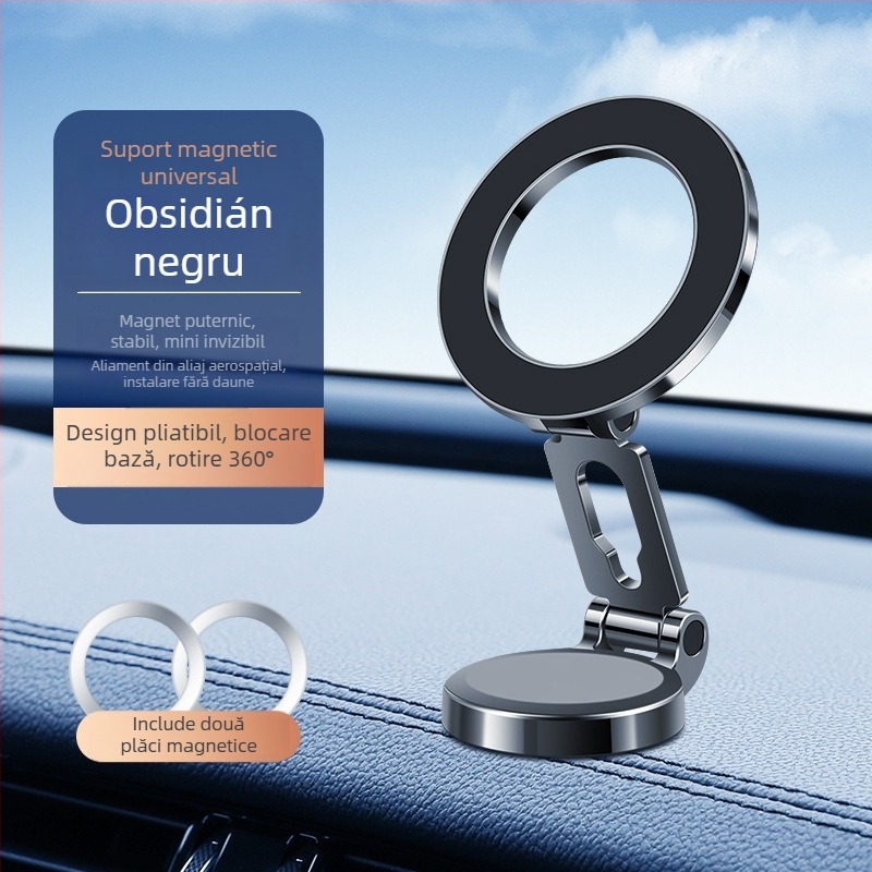 Suport auto pentru telefon — pliabil, magnetic, antivibrații, compatibil cu navigația (pliabil, magnetic, antivibrații, navigație)