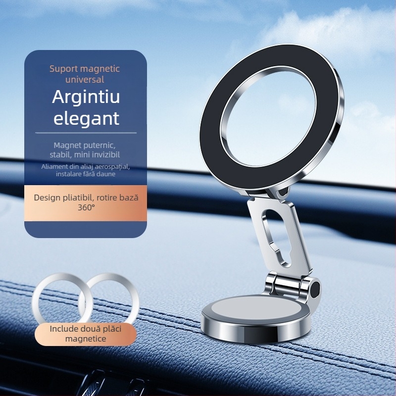 Suport auto pentru telefon — pliabil, magnetic, antivibrații, compatibil cu navigația (pliabil, magnetic, antivibrații, navigație)