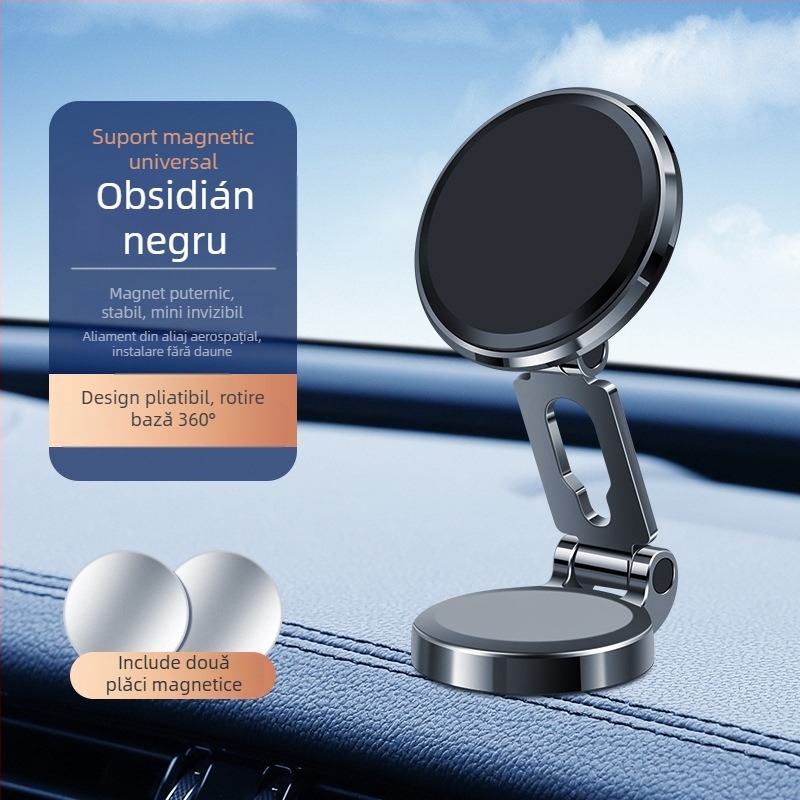 Suport auto pentru telefon — pliabil, magnetic, antivibrații, compatibil cu navigația (pliabil, magnetic, antivibrații, navigație)
