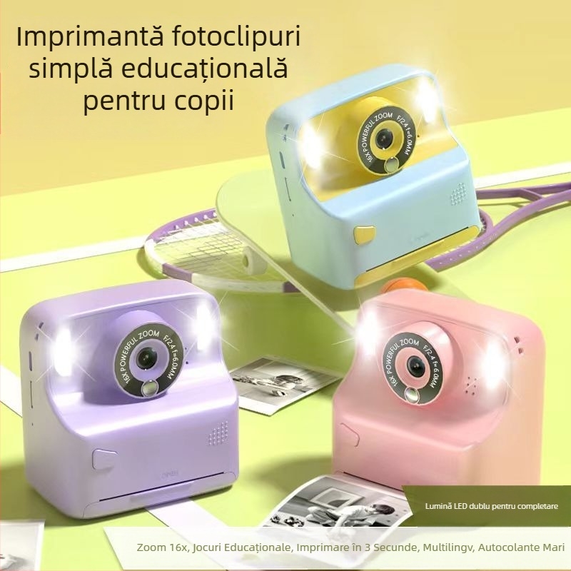 Cameră digitală cu imprimare instantanee, model X6D, ecran LCD 2,4 inchi, stocare TF Card, rezoluție 4800 pixeli, baterie 1000 mAh