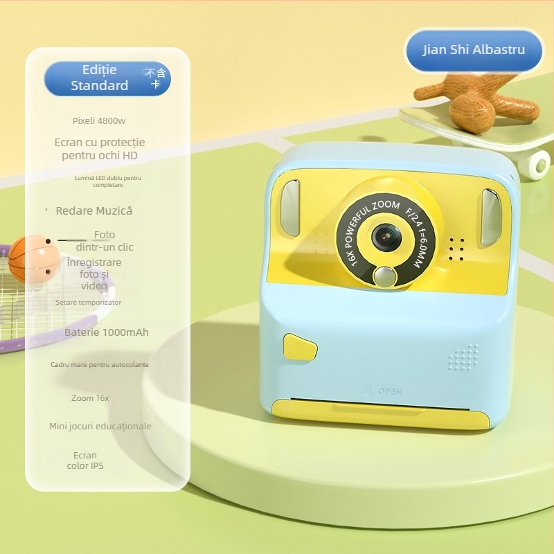 Cameră digitală cu imprimare instantanee, model X6D, ecran LCD 2,4 inchi, stocare TF Card, rezoluție 4800 pixeli, baterie 1000 mAh