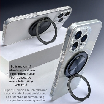 Suport pentru telefon cu rotire de 360° din aliaj de aluminiu, ultra-subțire, pliabil, pentru birou și montaj magnetic pentru mașină