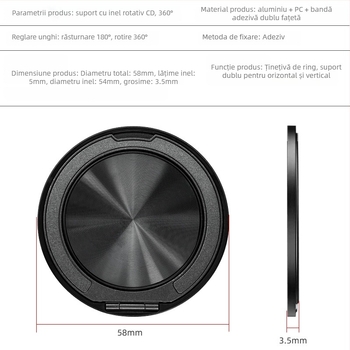 Suport pentru telefon cu rotire de 360° din aliaj de aluminiu, ultra-subțire, pliabil, pentru birou și montaj magnetic pentru mașină