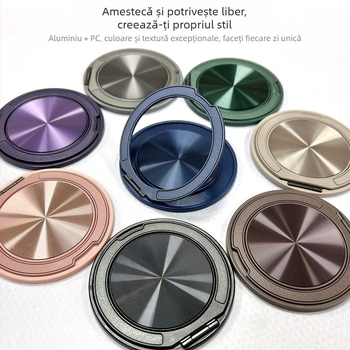 Suport pentru telefon cu rotire de 360° din aliaj de aluminiu, ultra-subțire, pliabil, pentru birou și montaj magnetic pentru mașină