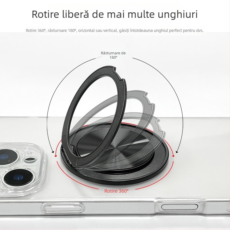 Suport pentru telefon cu rotire de 360° din aliaj de aluminiu, ultra-subțire, pliabil, pentru birou și montaj magnetic pentru mașină