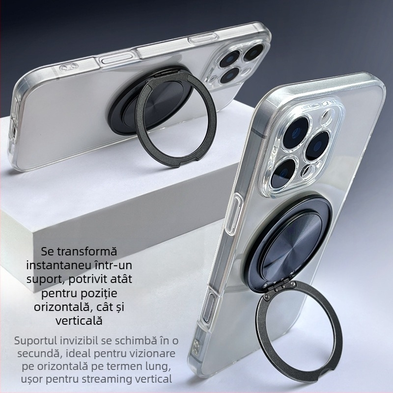Suport pentru telefon cu rotire de 360° din aliaj de aluminiu, ultra-subțire, pliabil, pentru birou și montaj magnetic pentru mașină