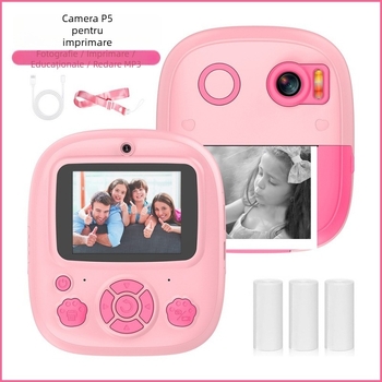 Aparat instant mini pentru copii, model P5, fotografii și imprimare, ecran LCD 2,4 inch, stocare TF card, 4800–9600 pixeli, lansat în 2024