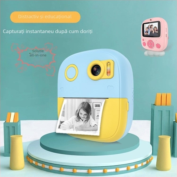Aparat instant mini pentru copii, model P5, fotografii și imprimare, ecran LCD 2,4 inch, stocare TF card, 4800–9600 pixeli, lansat în 2024