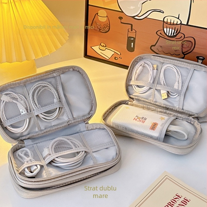 Geantă de stocare cabluri – stil geantă de mână, depozitare pe mai multe niveluri, organizator portabil, multifuncțional pentru cabluri, căști și unități USB (călătorii)