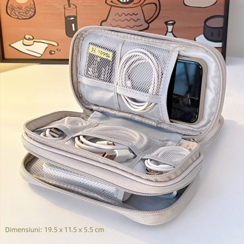 Geantă de stocare cabluri – stil geantă de mână, depozitare pe mai multe niveluri, organizator portabil, multifuncțional pentru cabluri, căști și unități USB (călătorii)