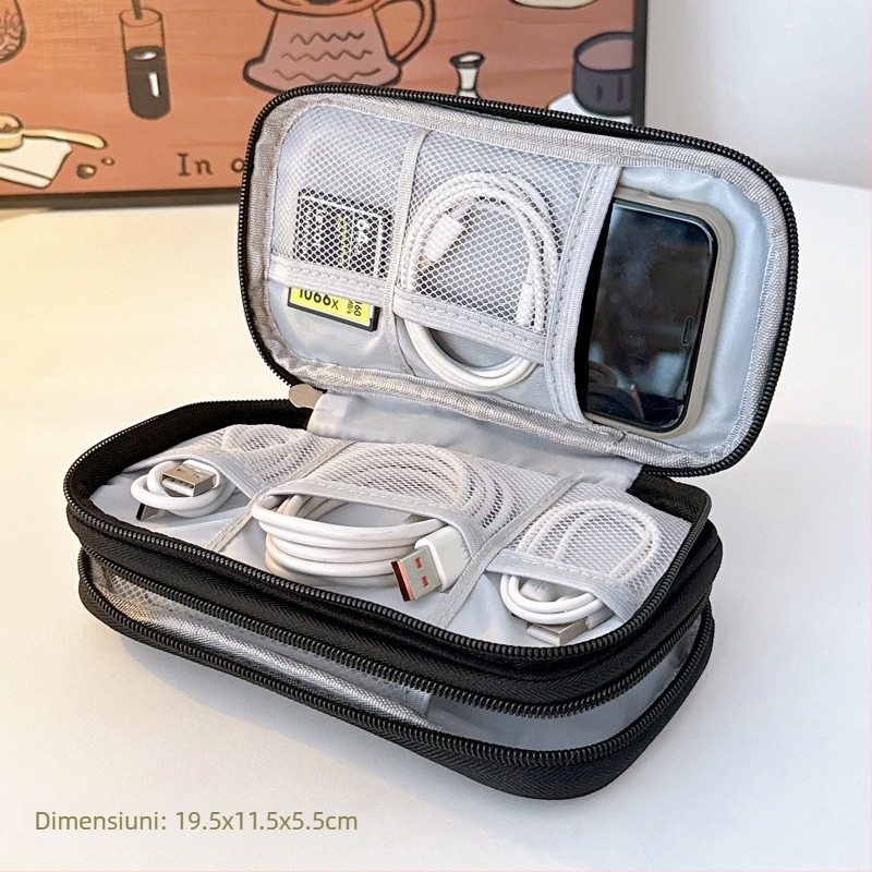 Geantă de stocare cabluri – stil geantă de mână, depozitare pe mai multe niveluri, organizator portabil, multifuncțional pentru cabluri, căști și unități USB (călătorii)