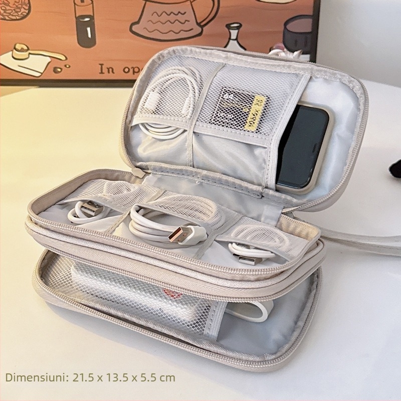 Geantă de stocare cabluri – stil geantă de mână, depozitare pe mai multe niveluri, organizator portabil, multifuncțional pentru cabluri, căști și unități USB (călătorii)