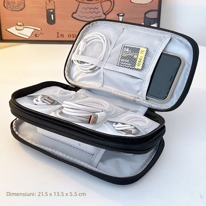 Geantă de stocare cabluri – stil geantă de mână, depozitare pe mai multe niveluri, organizator portabil, multifuncțional pentru cabluri, căști și unități USB (călătorii)