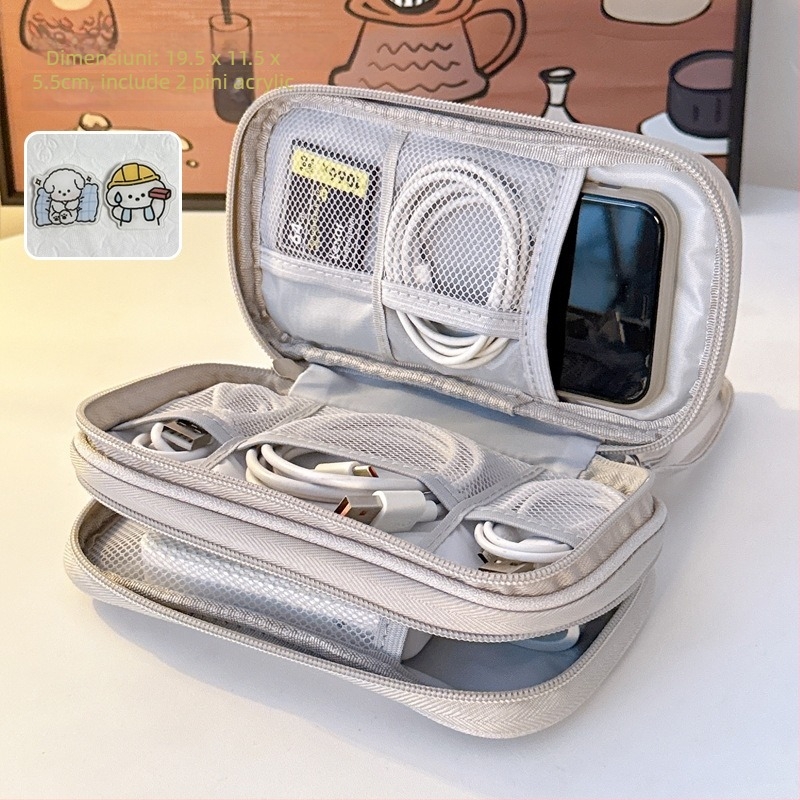 Geantă de stocare cabluri – stil geantă de mână, depozitare pe mai multe niveluri, organizator portabil, multifuncțional pentru cabluri, căști și unități USB (călătorii)