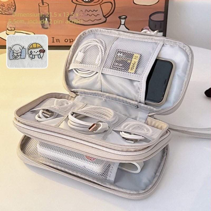 Geantă de stocare cabluri – stil geantă de mână, depozitare pe mai multe niveluri, organizator portabil, multifuncțional pentru cabluri, căști și unități USB (călătorii)