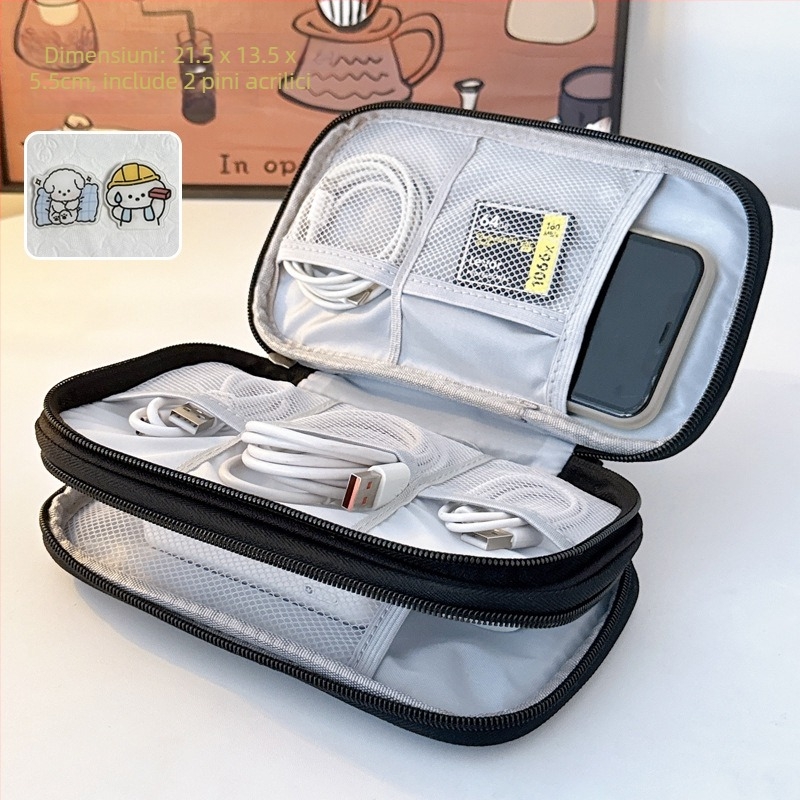 Geantă de stocare cabluri – stil geantă de mână, depozitare pe mai multe niveluri, organizator portabil, multifuncțional pentru cabluri, căști și unități USB (călătorii)