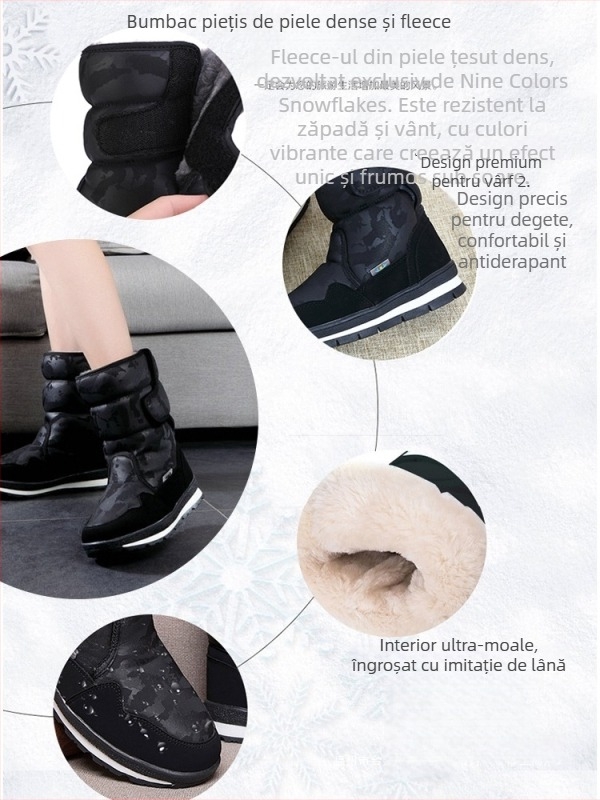 Cizme de iarnă pentru bărbați, impermeabile, antiderapante, căptuite cu fleece, construcție îngroșată, talpă din cauciuc
