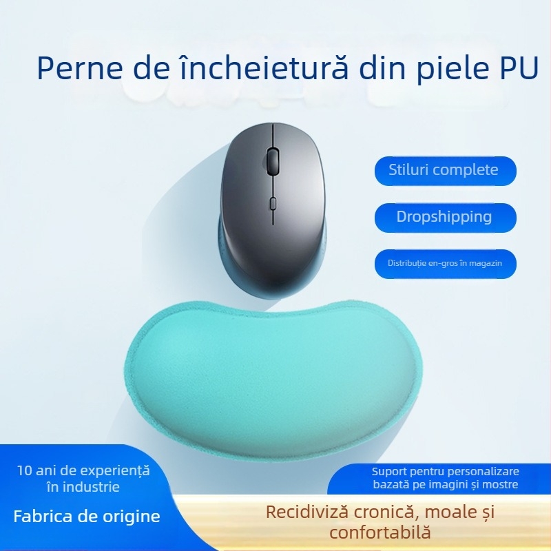 Pad de încheietură pentru mouse din piele PU, mic, cu un singur față, cu curea pentru încheietură, OEM gata cu logo imprimat