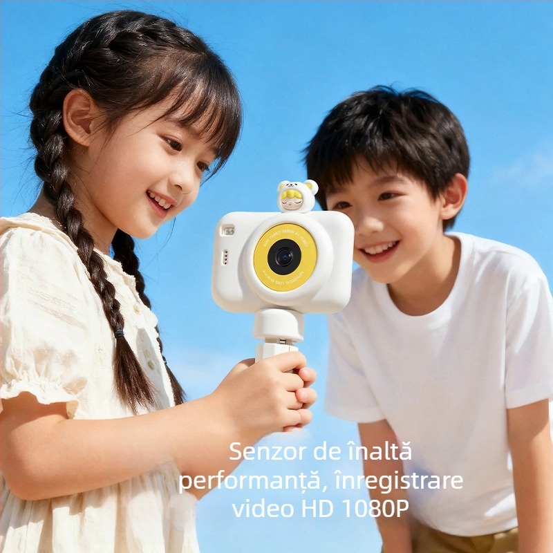 Cameră digitală pentru copii cu suport — camere frontale și din spate, peste 40 MP, ecran LCD 2,4'', suport card TF, carcasă ABS, modelul A6