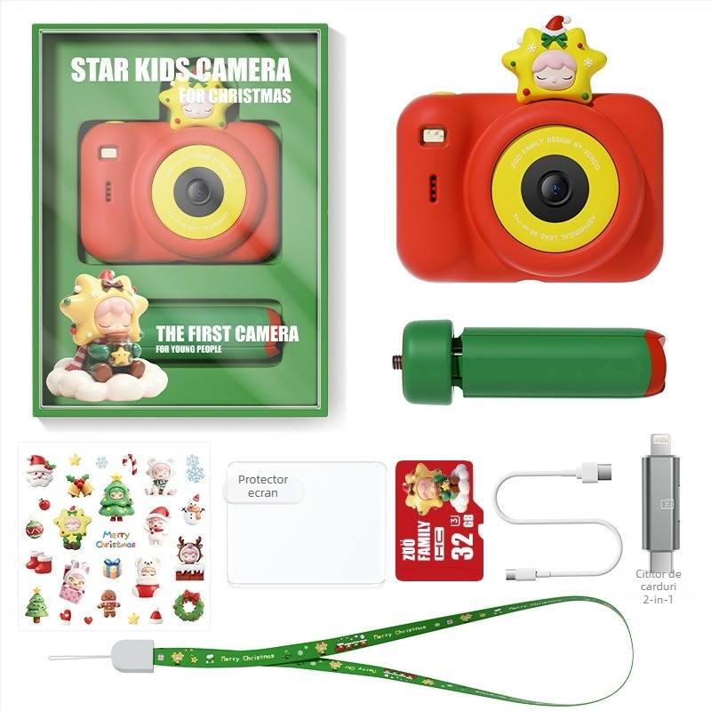 Cameră digitală pentru copii cu suport — camere frontale și din spate, peste 40 MP, ecran LCD 2,4'', suport card TF, carcasă ABS, modelul A6