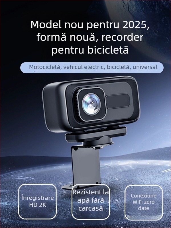 MT100 Înregistrator pentru motocicletă și vehicul electric, cameră HD rezistentă la apă, unghi de vizualizare 140°, 0.8 MP, suport SD card până la 64GB, WiFi direct către telefonul mobil