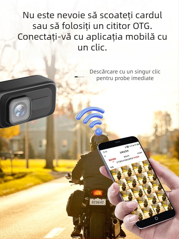 MT100 Înregistrator pentru motocicletă și vehicul electric, cameră HD rezistentă la apă, unghi de vizualizare 140°, 0.8 MP, suport SD card până la 64GB, WiFi direct către telefonul mobil