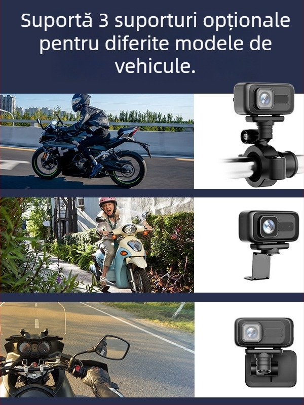 MT100 Înregistrator pentru motocicletă și vehicul electric, cameră HD rezistentă la apă, unghi de vizualizare 140°, 0.8 MP, suport SD card până la 64GB, WiFi direct către telefonul mobil