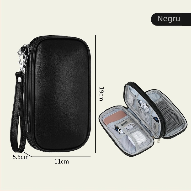 Geantă PU pentru accesorii digitale, design cu mai multe straturi, husă antipraf pentru cabluri, unități USB și căști — organizator de călătorie