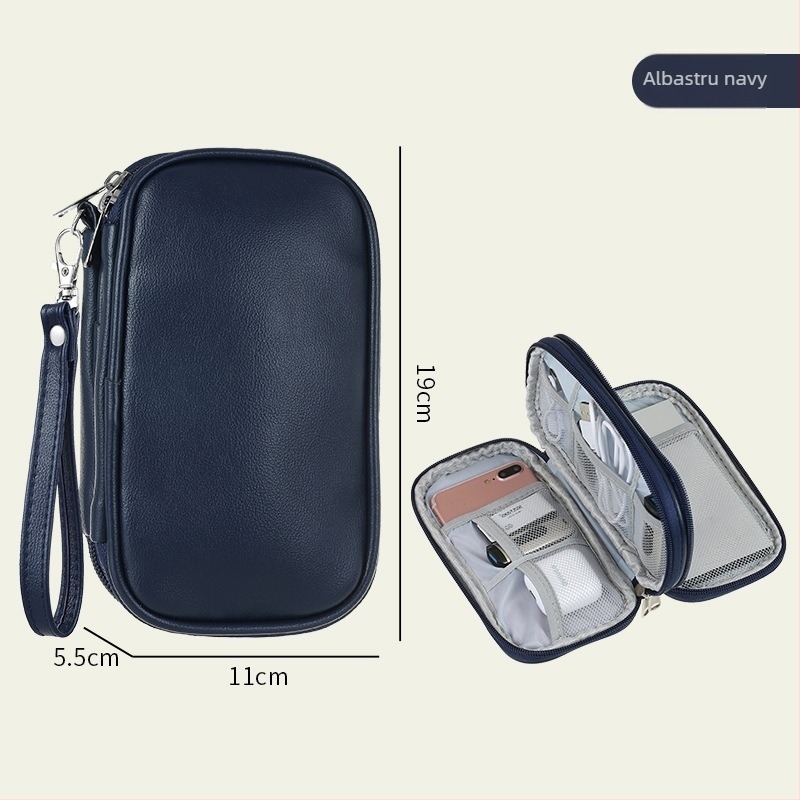 Geantă PU pentru accesorii digitale, design cu mai multe straturi, husă antipraf pentru cabluri, unități USB și căști — organizator de călătorie