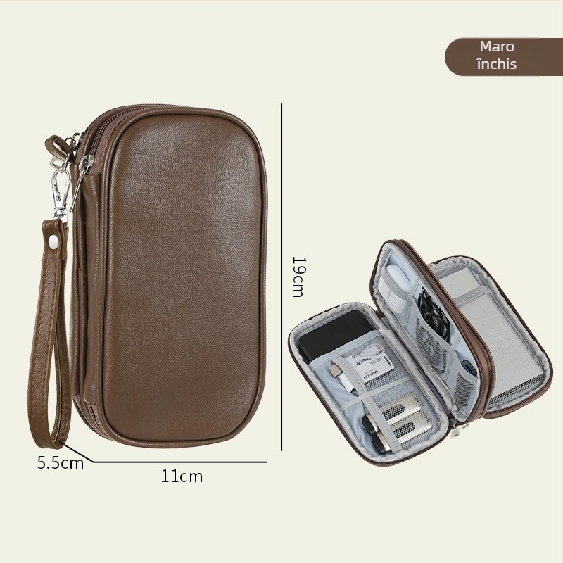 Geantă PU pentru accesorii digitale, design cu mai multe straturi, husă antipraf pentru cabluri, unități USB și căști — organizator de călătorie
