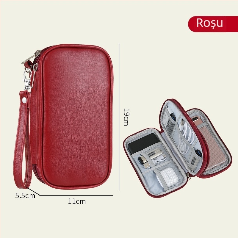 Geantă PU pentru accesorii digitale, design cu mai multe straturi, husă antipraf pentru cabluri, unități USB și căști — organizator de călătorie