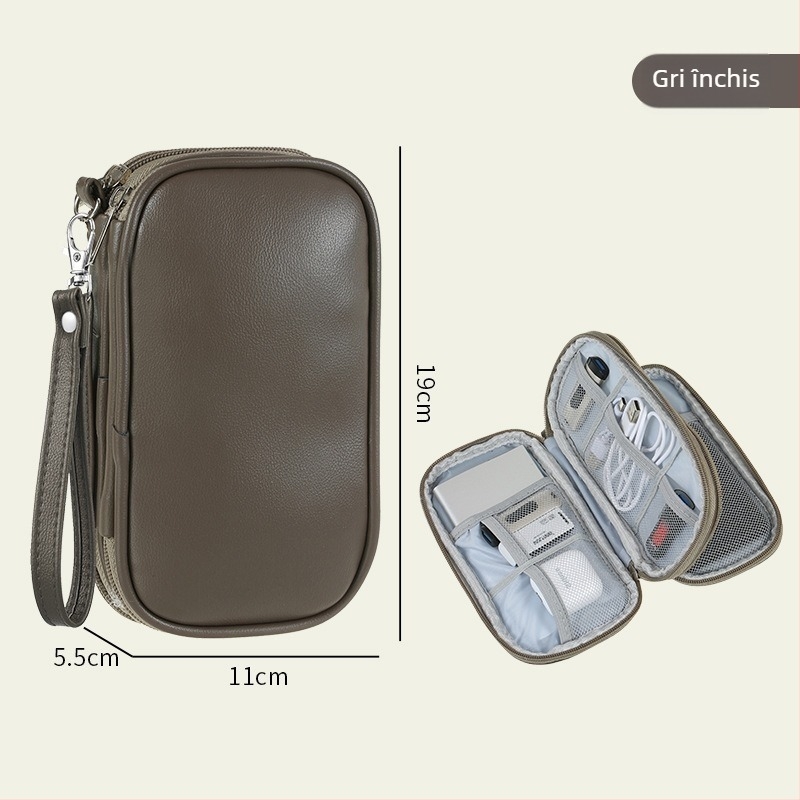 Geantă PU pentru accesorii digitale, design cu mai multe straturi, husă antipraf pentru cabluri, unități USB și căști — organizator de călătorie