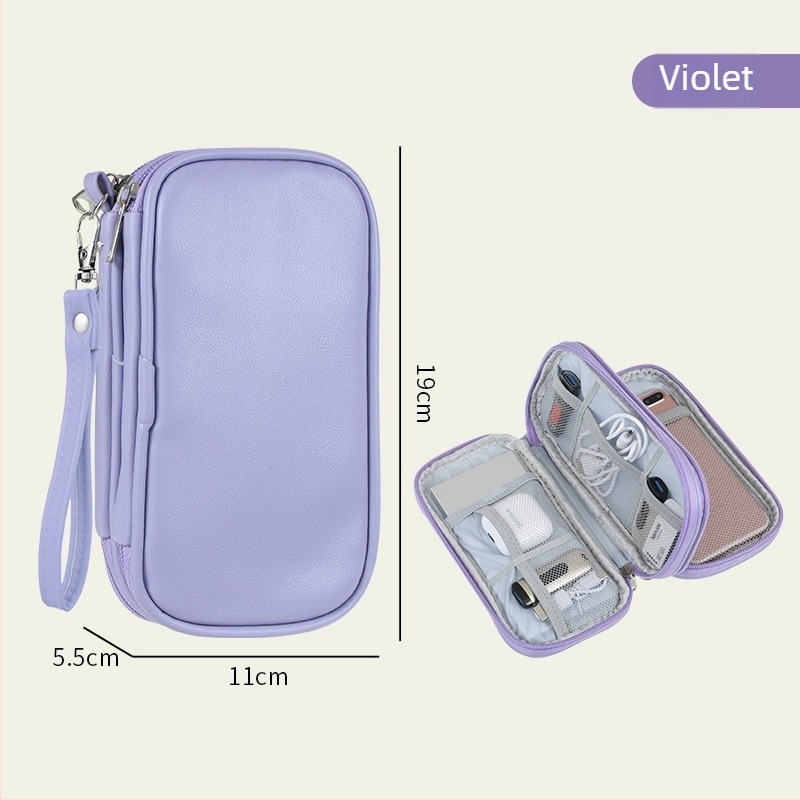 Geantă PU pentru accesorii digitale, design cu mai multe straturi, husă antipraf pentru cabluri, unități USB și căști — organizator de călătorie
