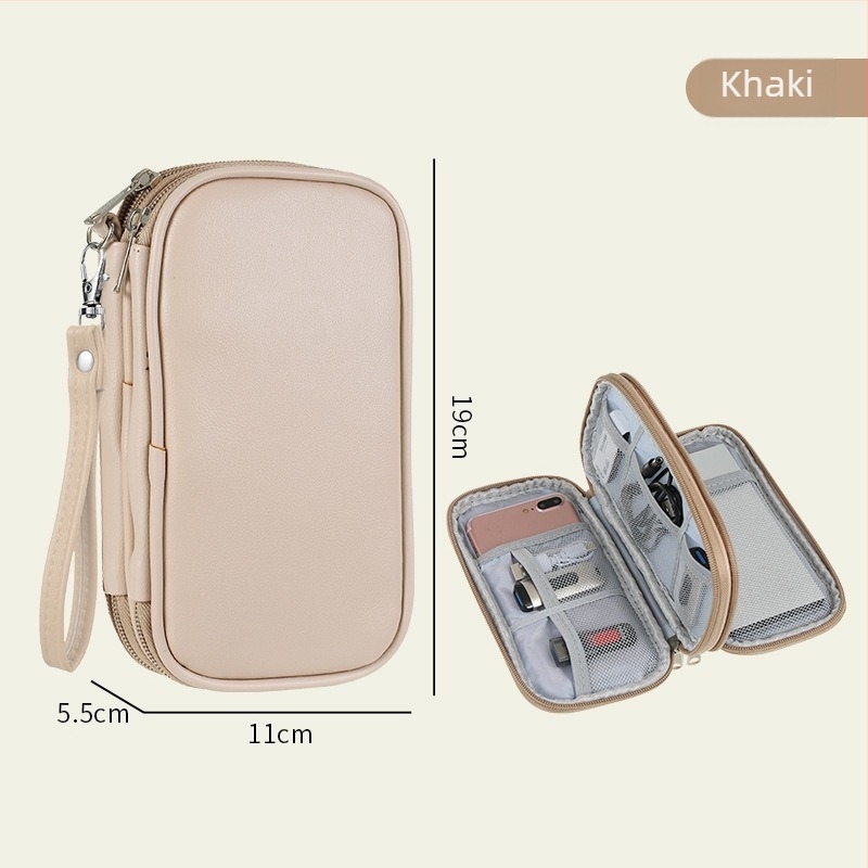 Geantă PU pentru accesorii digitale, design cu mai multe straturi, husă antipraf pentru cabluri, unități USB și căști — organizator de călătorie