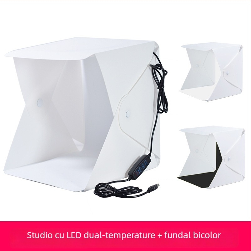 Studio mini pentru fotografiere bijuterii: inel de lumină de 20 cm, corp PVC, cutie de lumină difuză