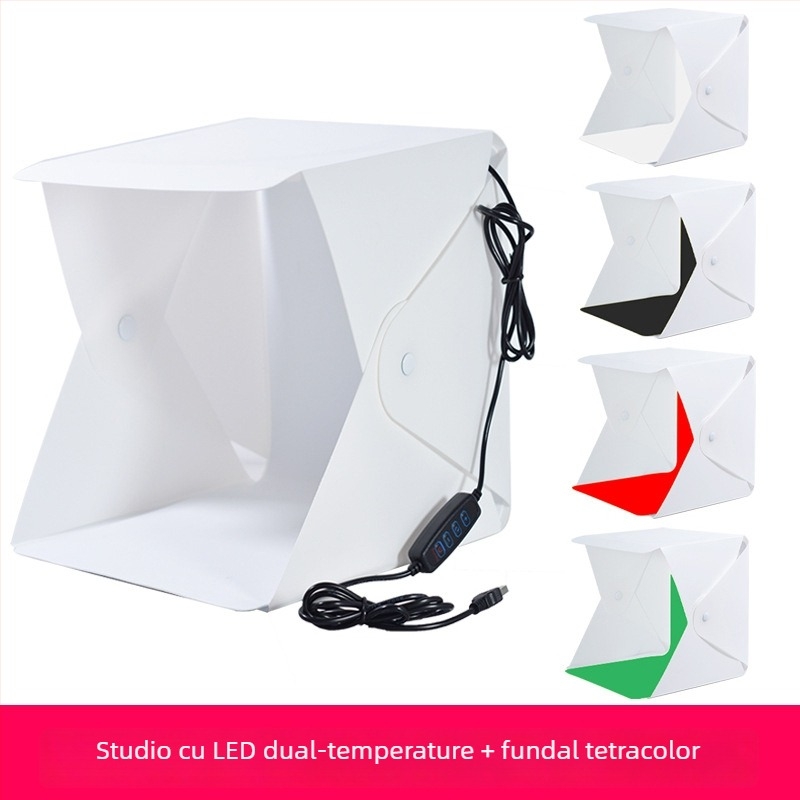 Studio mini pentru fotografiere bijuterii: inel de lumină de 20 cm, corp PVC, cutie de lumină difuză