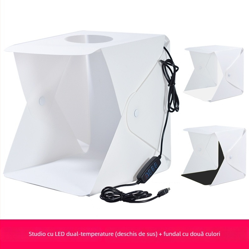 Studio mini pentru fotografiere bijuterii: inel de lumină de 20 cm, corp PVC, cutie de lumină difuză