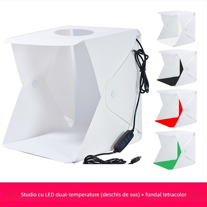 Studio mini pentru fotografiere bijuterii: inel de lumină de 20 cm, corp PVC, cutie de lumină difuză