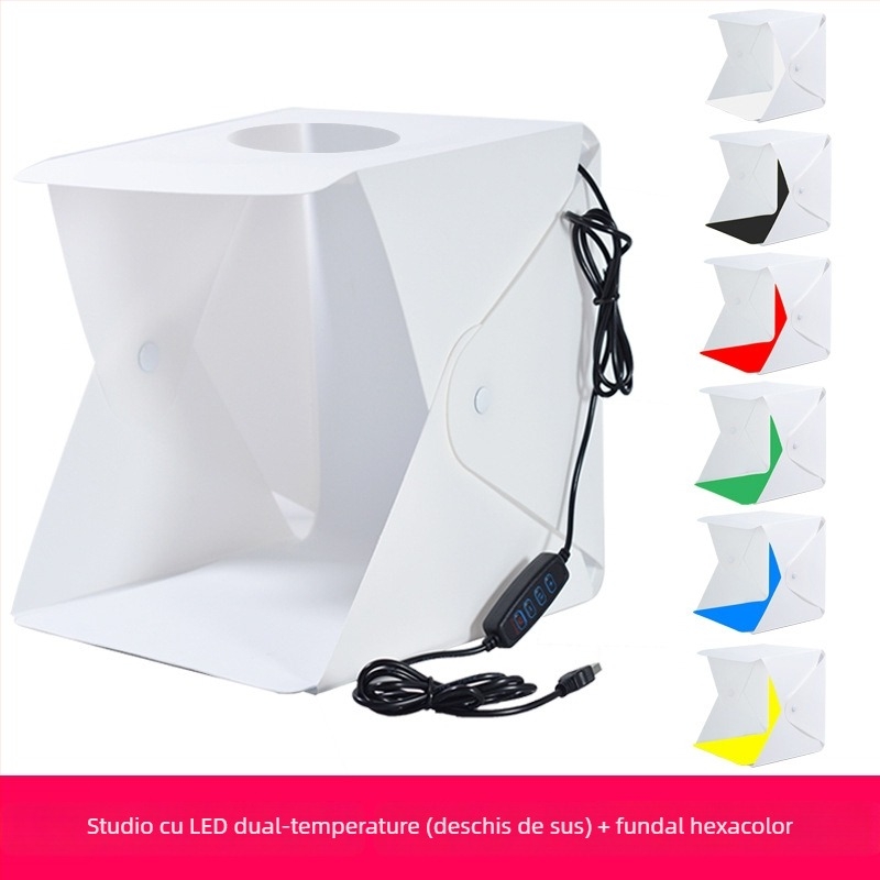 Studio mini pentru fotografiere bijuterii: inel de lumină de 20 cm, corp PVC, cutie de lumină difuză