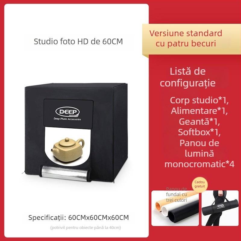 Kit foto, marca Dep, model DEEP60*60*60, iluminare LED cu softbox pentru studio, certificat BSTDG1601675631EC-1