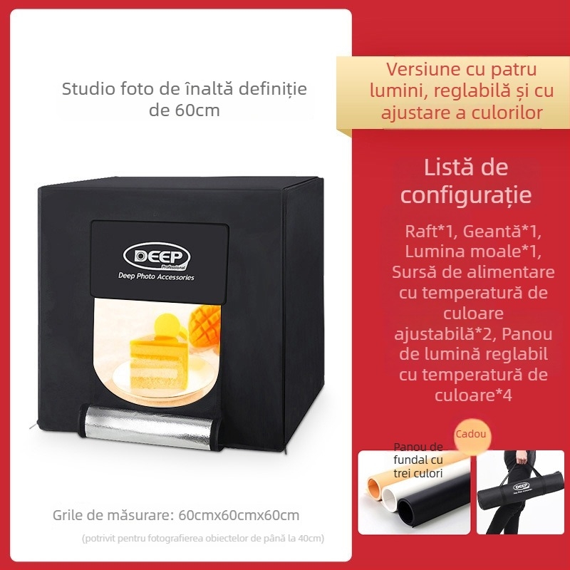 Kit foto, marca Dep, model DEEP60*60*60, iluminare LED cu softbox pentru studio, certificat BSTDG1601675631EC-1