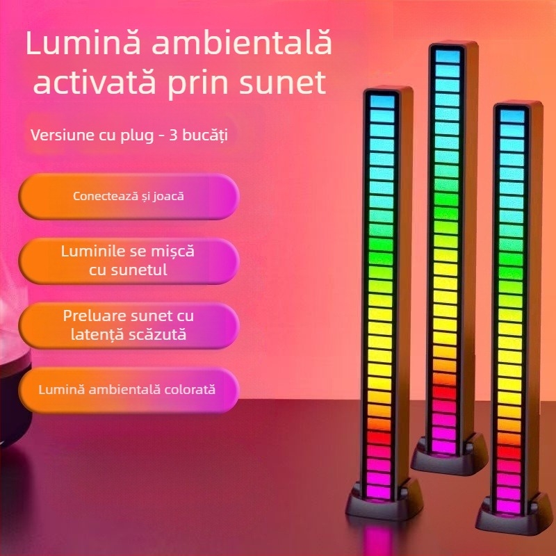 Lampă de birou pentru PC cu lumină ambientală activată de sunet și ritm LED pentru muzică, instalare pe masă